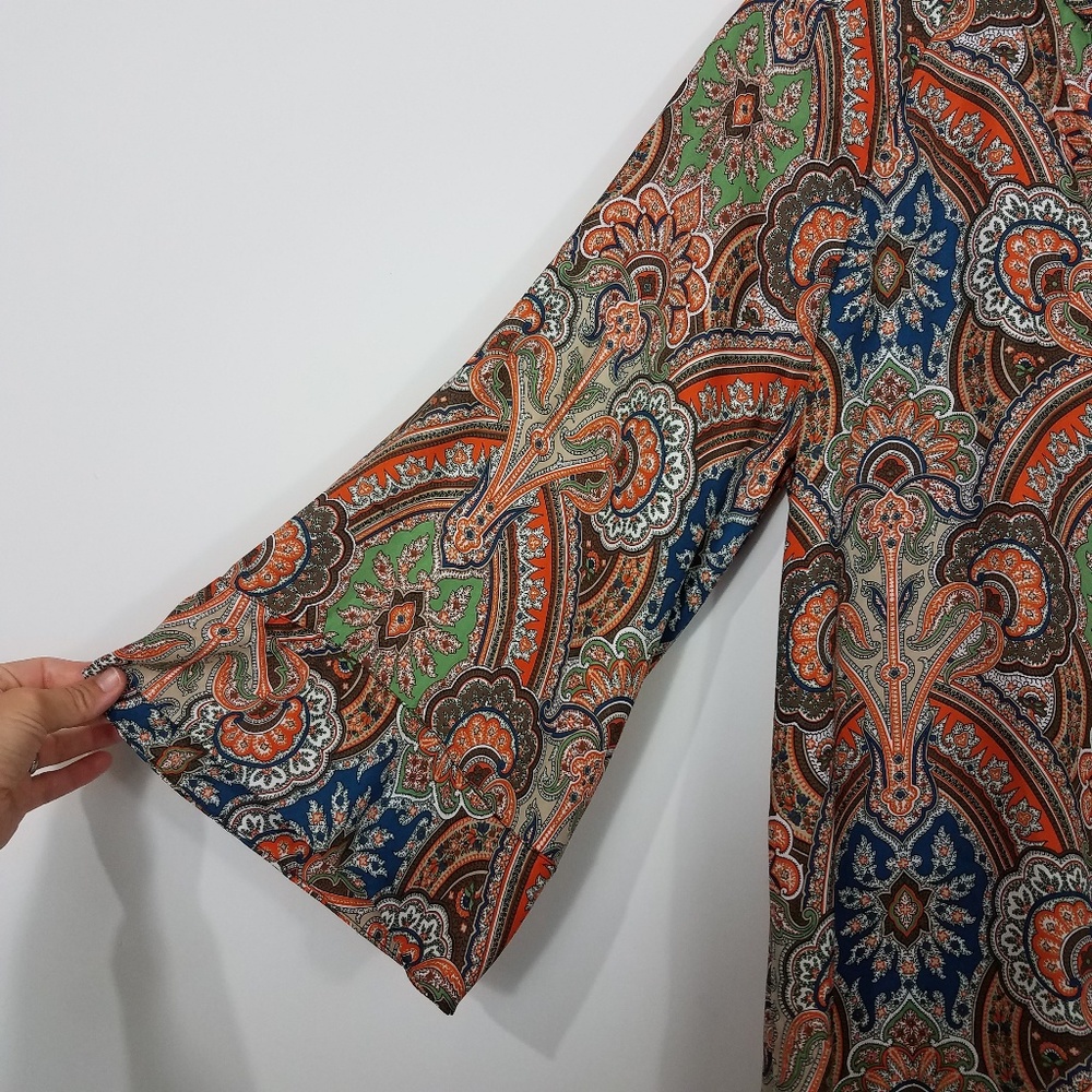 Zara Basic Paisley Split Hem Tunic Top Medium - image 3